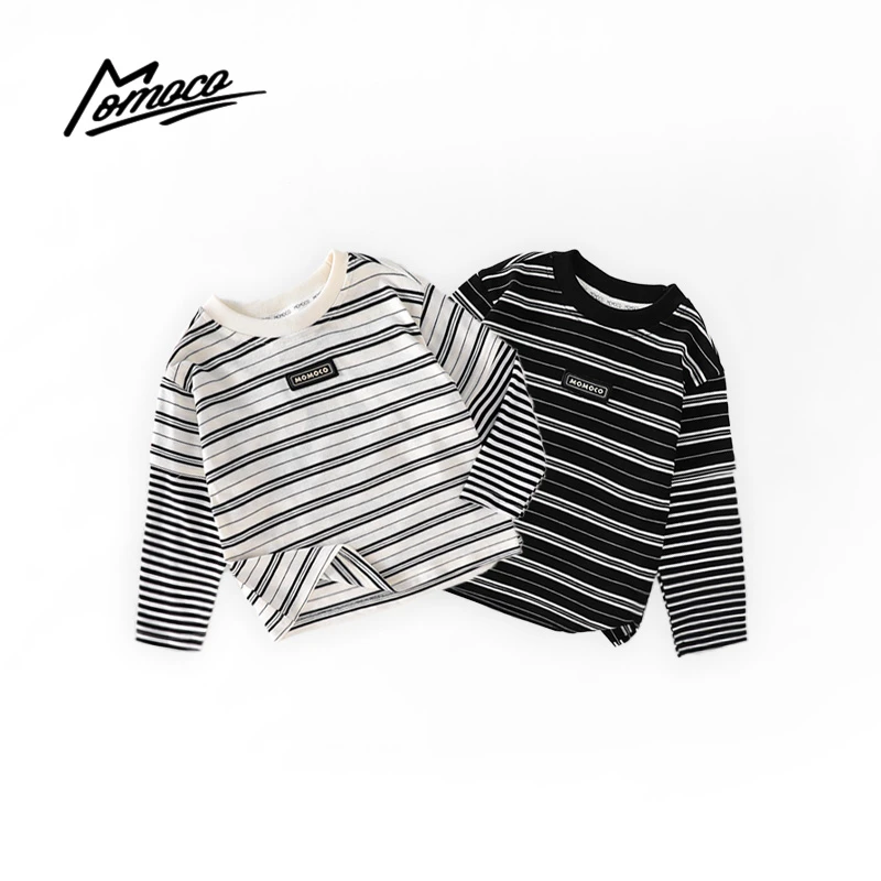 MOMOCO春秋新款潮流T恤条纹假两件印花休闲T恤77330235026&4