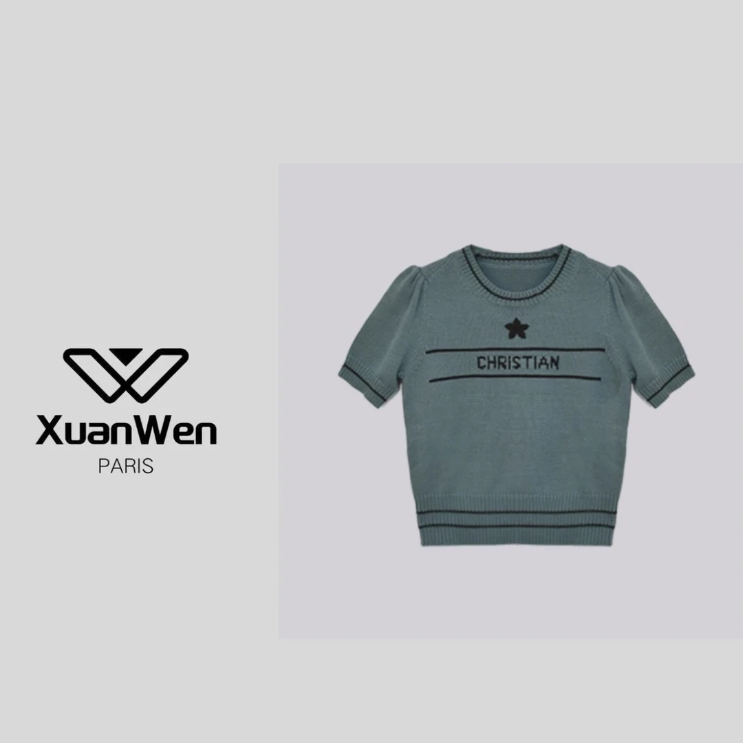 XW 时尚休闲女士早春半袖圆领设计师重工字母刺绣针织衫-2082