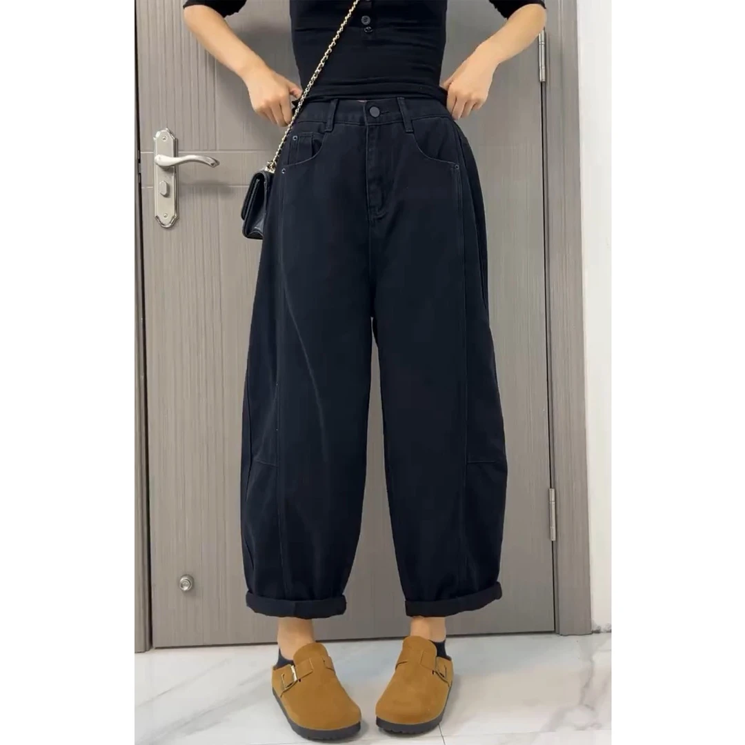 宽松后松紧腰牛仔裤女秋季新款百搭基础款显瘦阔腿裤休闲老爹裤