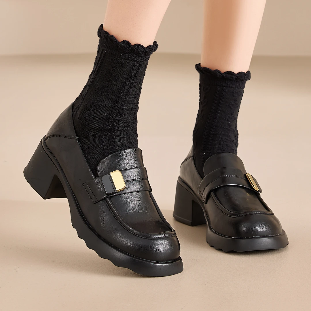 中跟乐福鞋英伦风单鞋粗跟黑色女鞋时尚秋季休闲复古