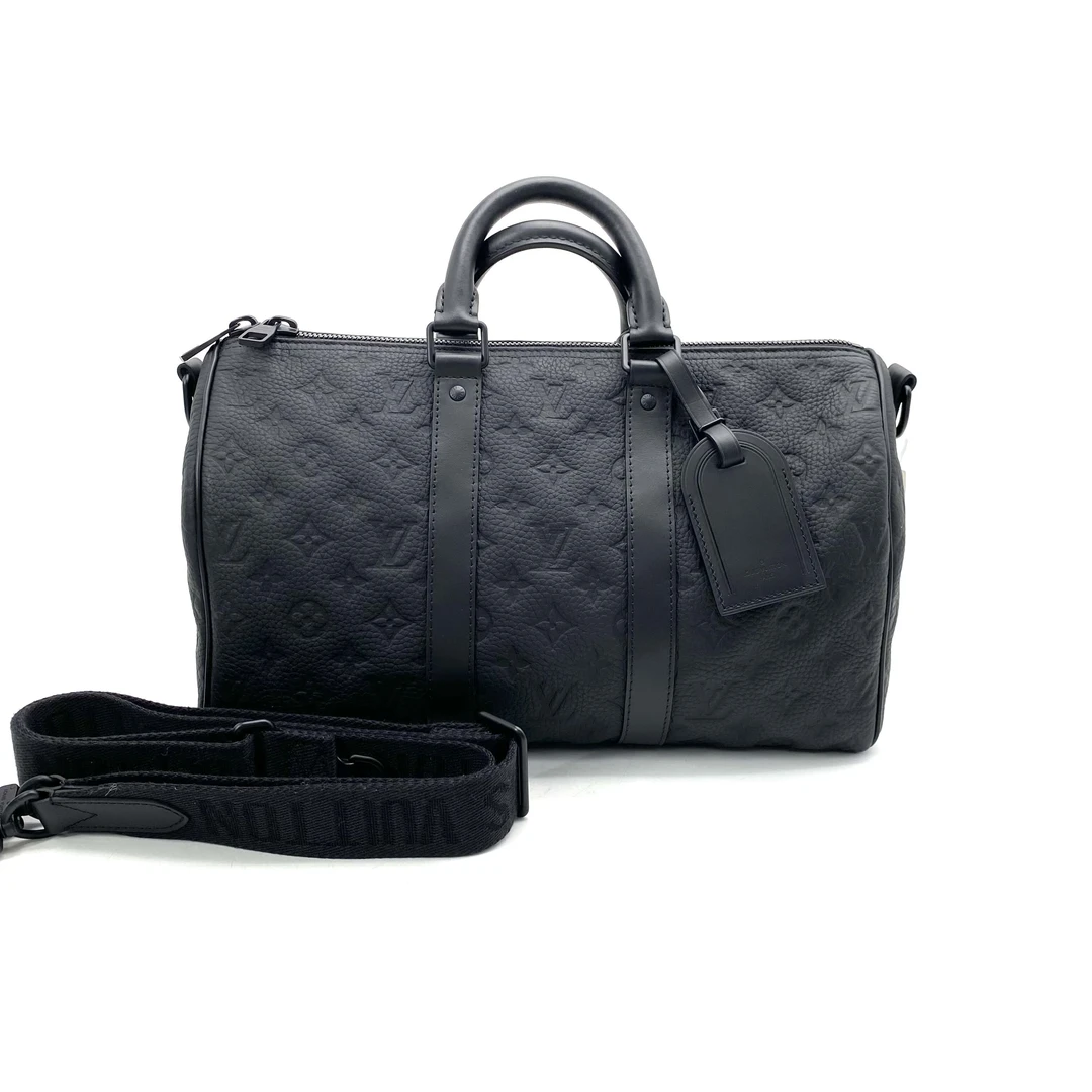 99新 LouisVuitton/路易威登 黑色压花keepall35斜挎包 尺寸34/21