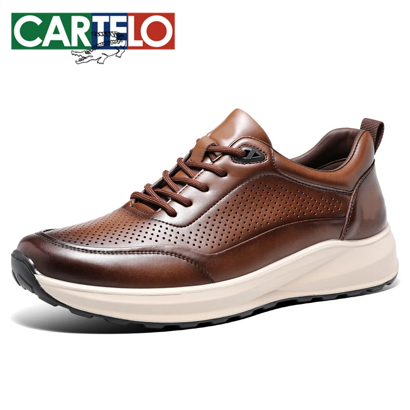 CARTELO/卡帝乐鳄鱼夏季休闲皮鞋男士透气镂空百搭软底爸爸鞋子