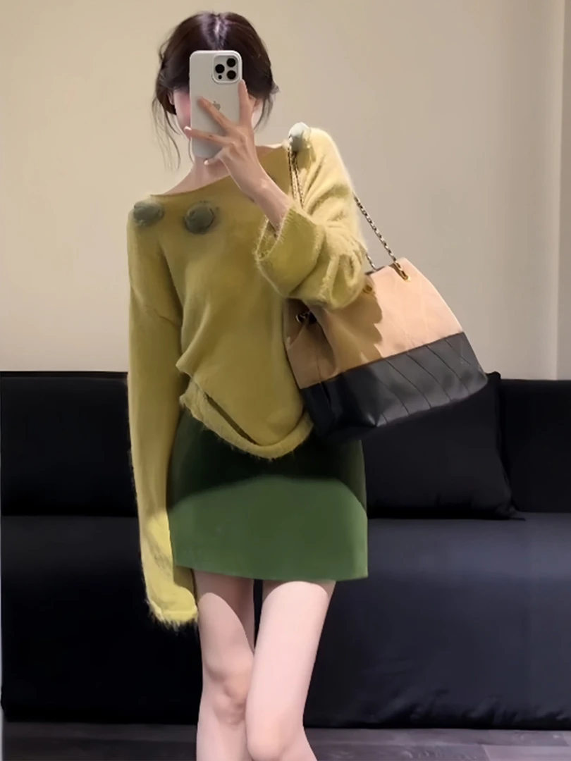 巨好看立体花朵针织长袖半身裙套装女2025秋季轻奢小众不撞款裙子