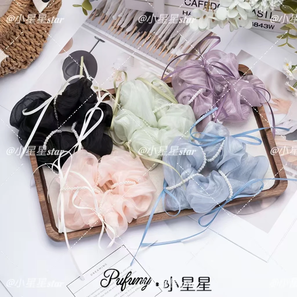 春季新款温柔芭蕾风蝴蝶结圆珠大肠发圈2025新款丸子头发饰头饰女