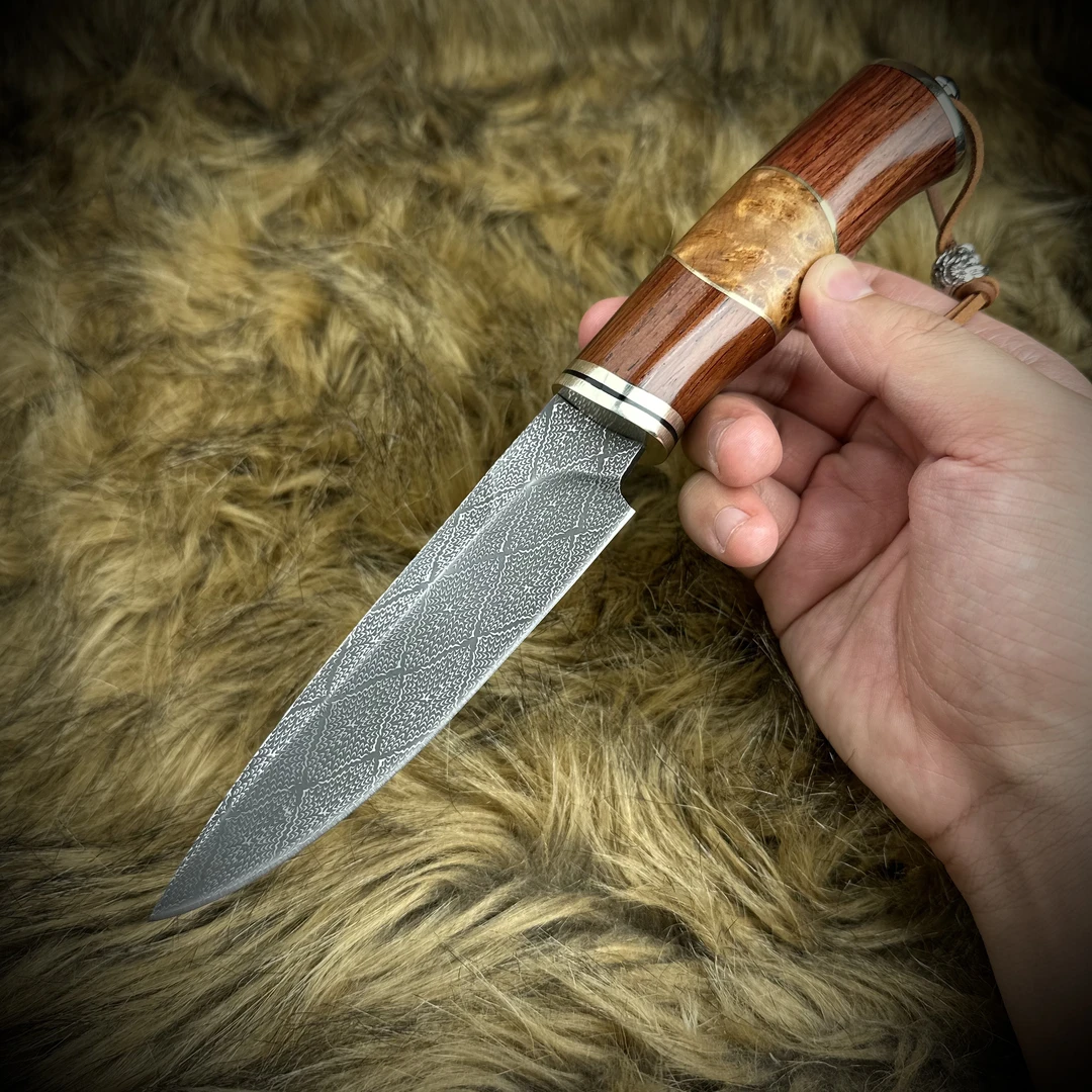 （盘龙）爆炸马赛克紫檀崖柏水果刀