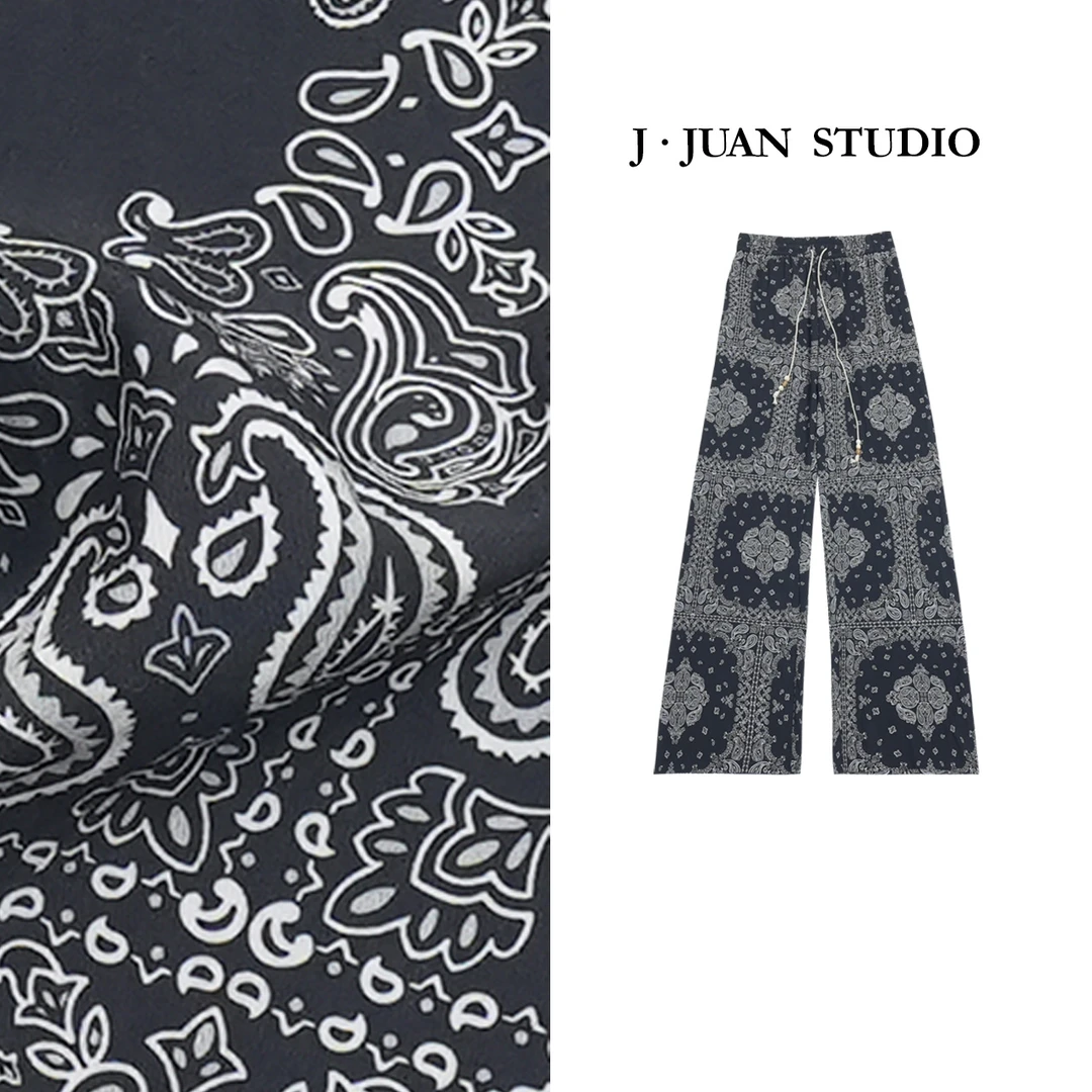 【J.Juan】墨染-夏季直筒花裤高个子女装度假腰果花宽松直筒休闲裤