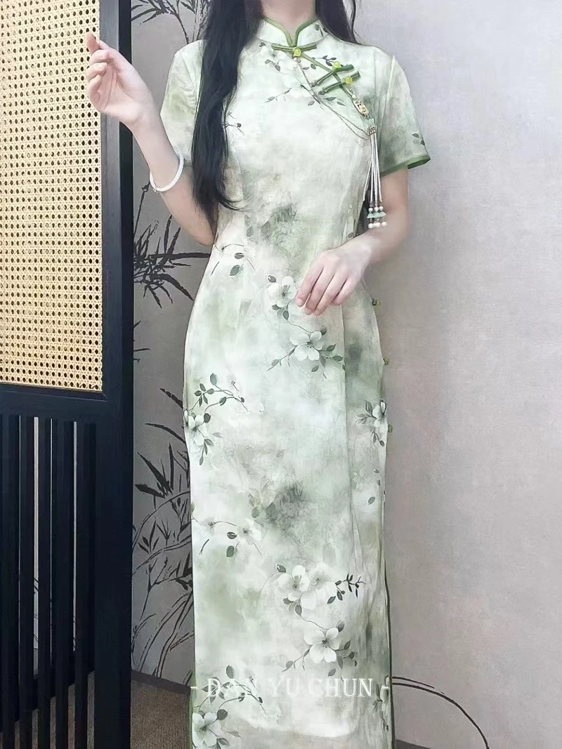 622-绿色 【茶花幽梦】年轻 改良 旗袍【没有流苏】