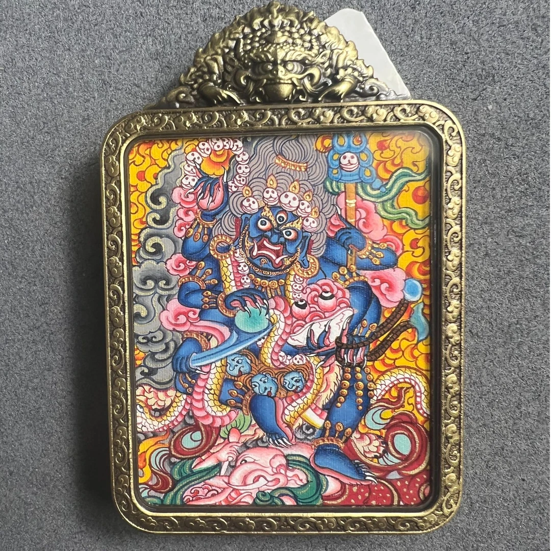 热贡纯手绘唐卡 六臂大黑天 色彩饱满 画风细腻 刻画逼真传神
