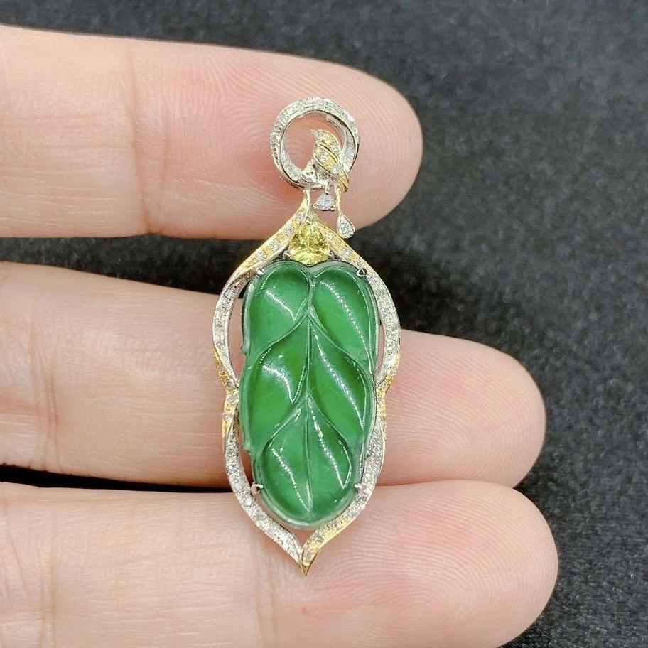 7姐专属福利/翡翠 冰种满色蓝绿色叶子吊坠 19.8*10.2*3mm