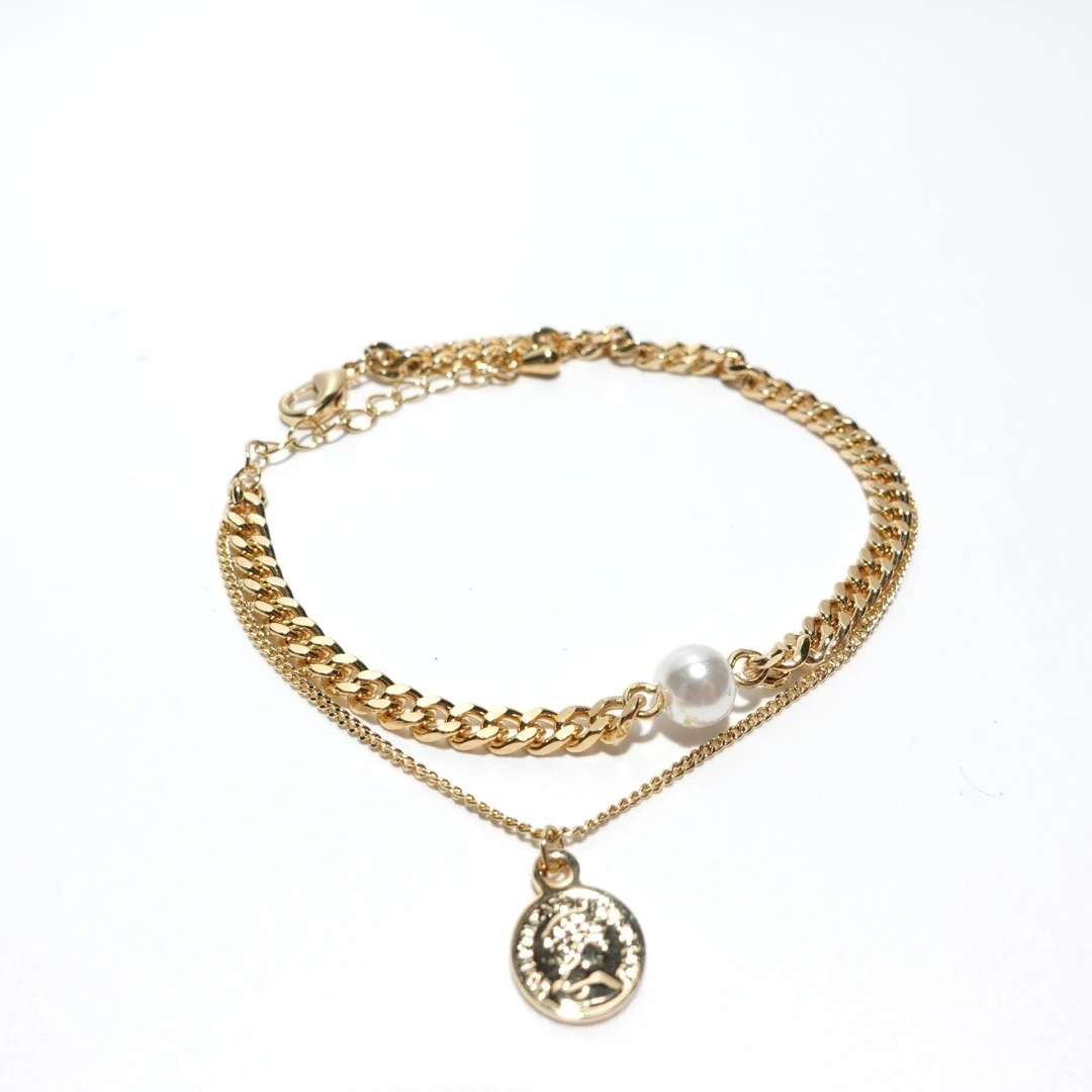 铜镀真金仿珍珠手链 双链条手链H1008