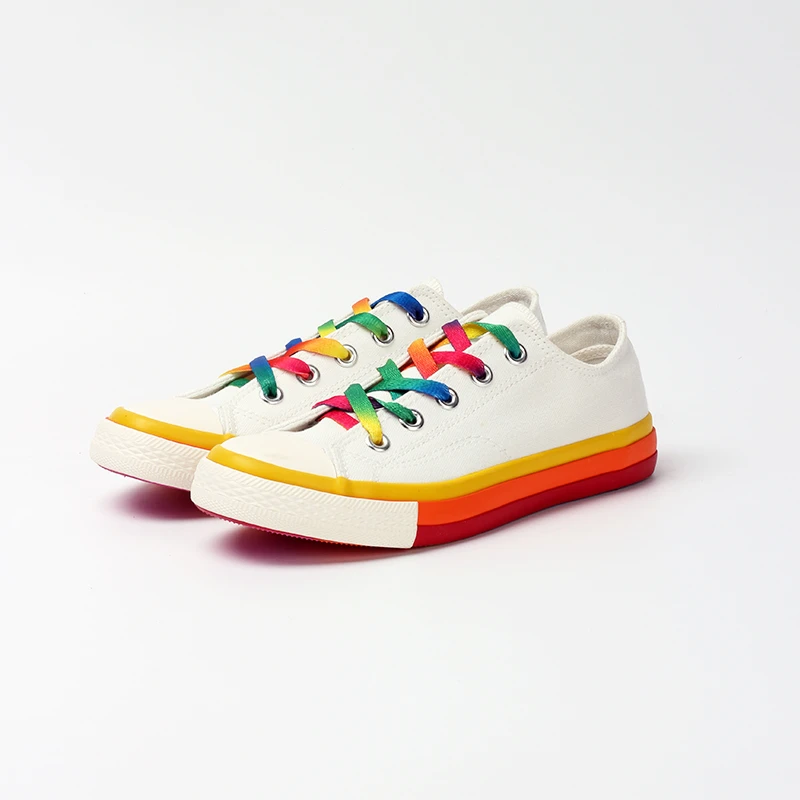 新款上新彩虹底硫化帆布鞋学生女士小白鞋校园百搭欧货环保高质量