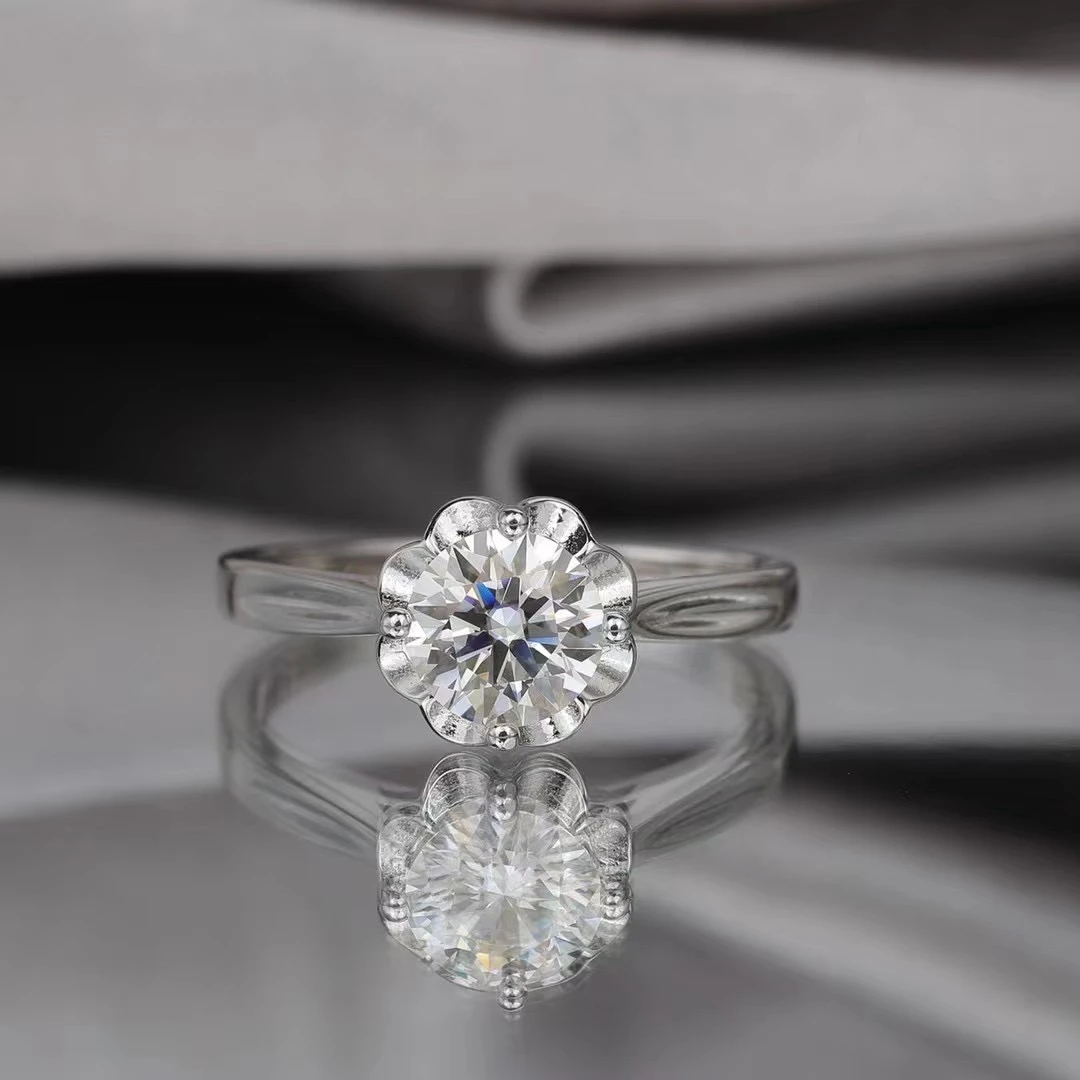 925银莫桑石戒指 【花蕾】时尚经典女士莫桑戒