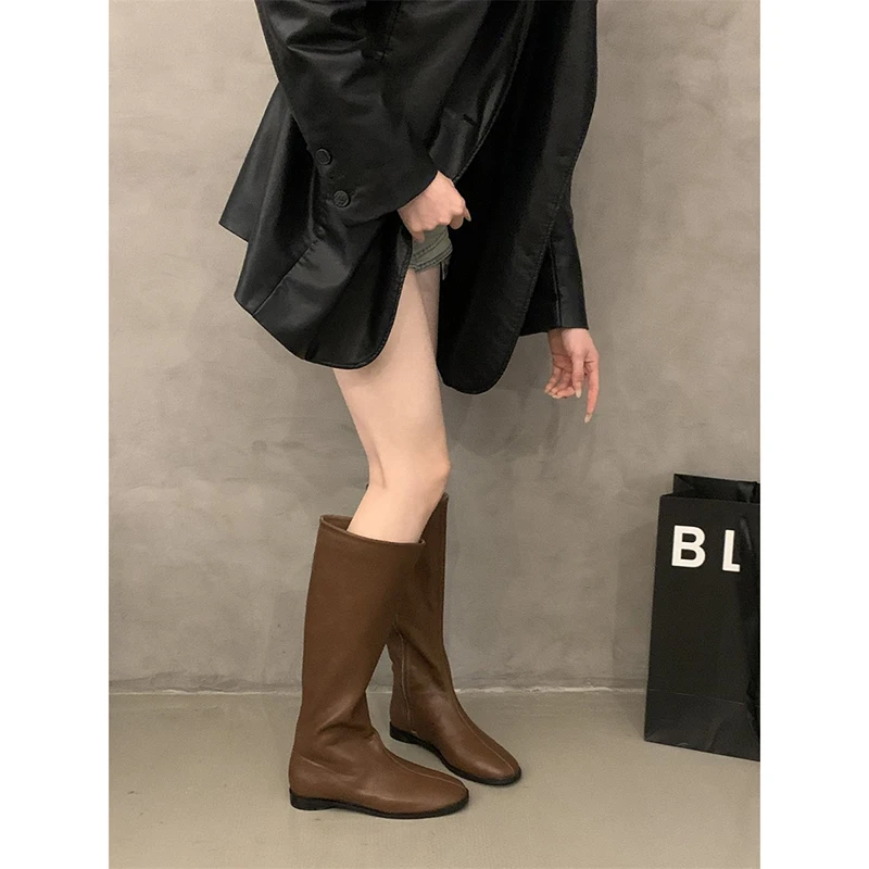 【官网小C&K旗舰店】复古平底骑士靴女2025秋冬长