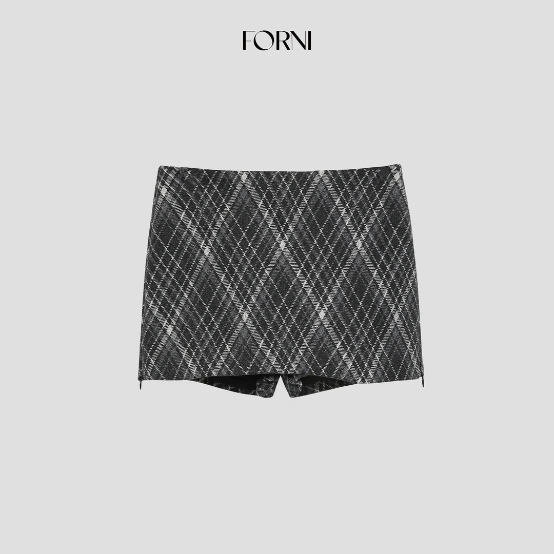 FORNI 英格兰女孩复古毛呢格纹短裙显瘦百搭A字毛呢半身裙裤