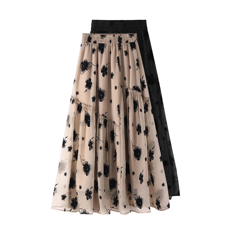 拉夏贝尔洋气减龄半身裙女夏季2025新款设计感a字花边拼接百褶裙