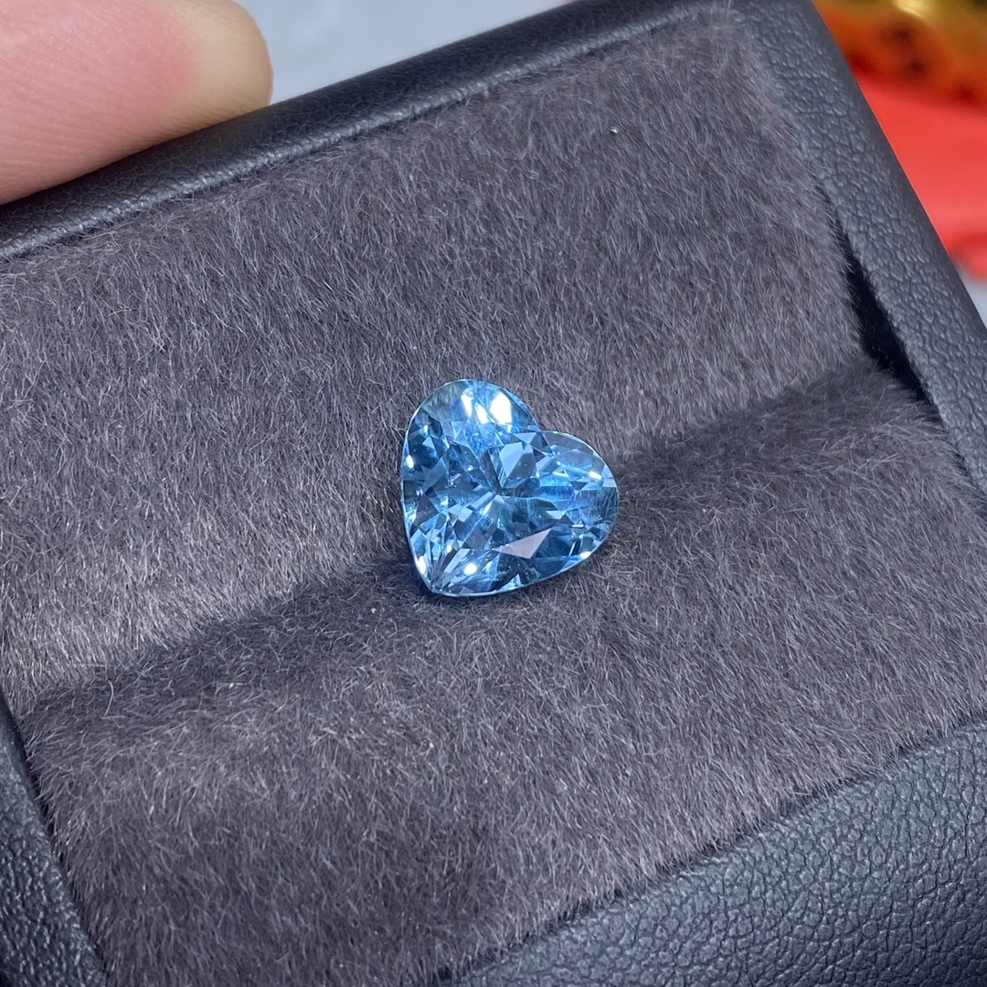 天然圣玛利亚海蓝宝裸石3.66ct心形全净满火彩吉尔德