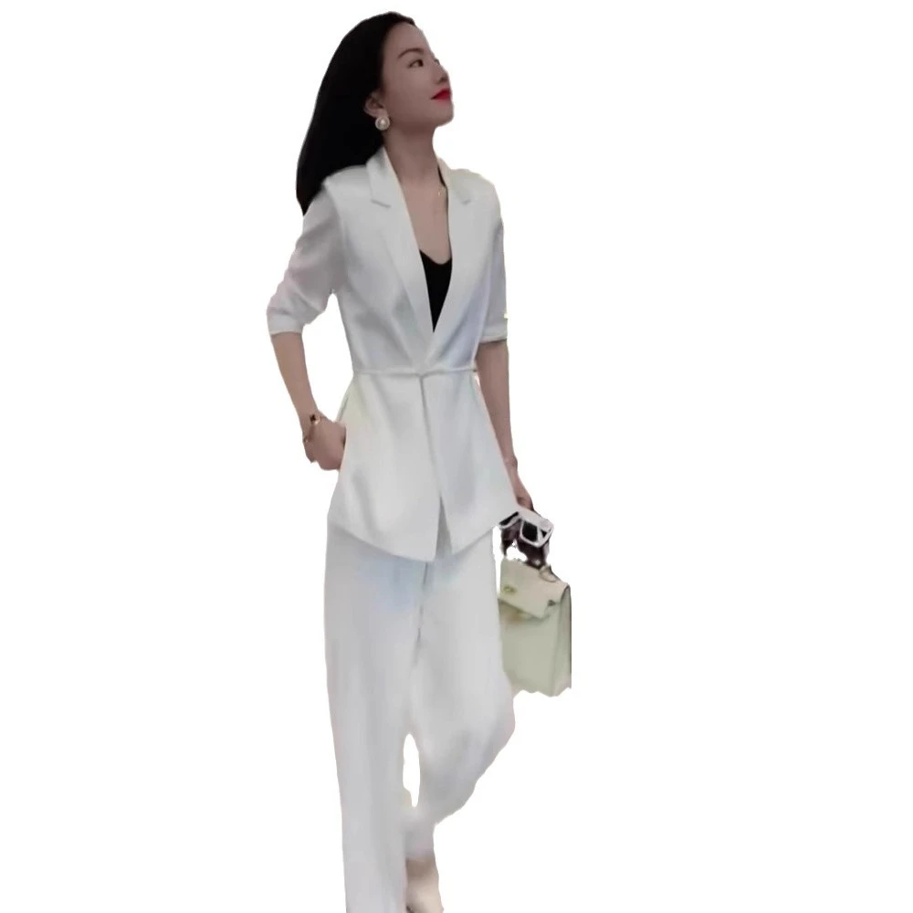 夏季2023新款时尚御姐高级感白色正装职业西装阔腿裤套装两件套女