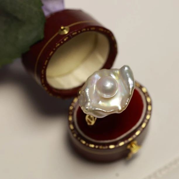 荷包蛋淡水珍珠开口戒指