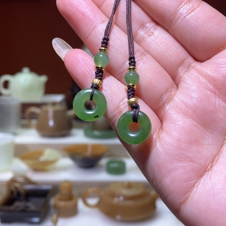 未镶嵌和田玉摆件碧玉果绿平安环一对