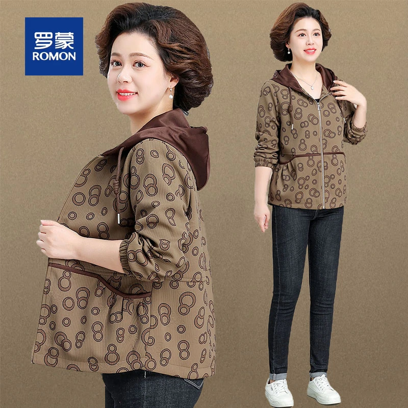 罗蒙妈妈外套洋气高贵秋装上衣服新款中老年妇女春秋端庄大气风衣