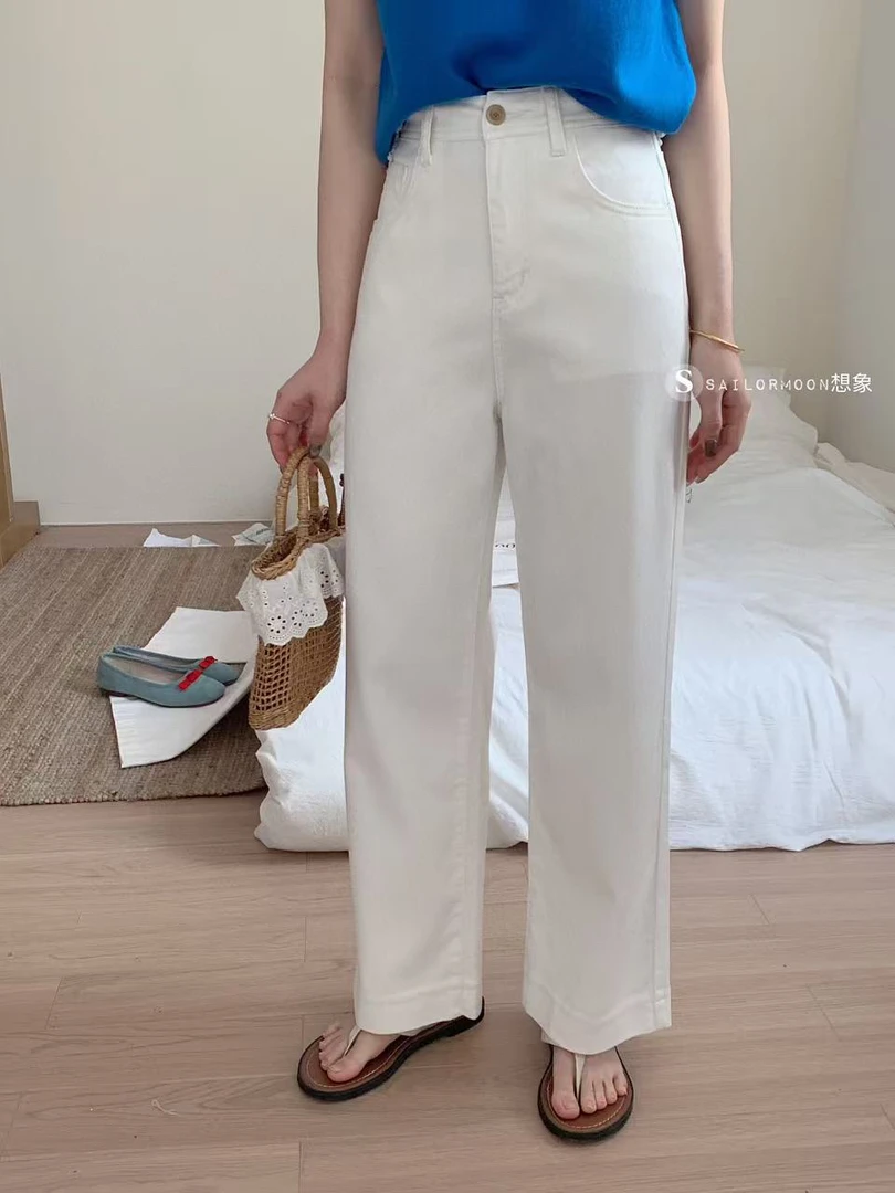 想象@33005 韩系百搭显瘦直筒弹力牛仔裤（Ｓ裤长98左右）3-24