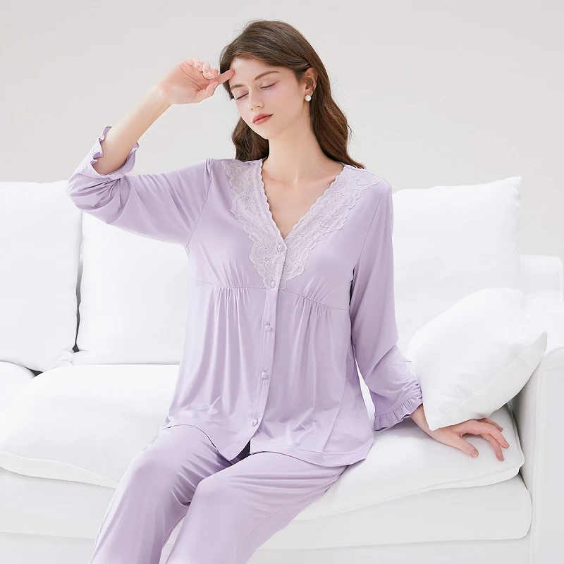 芬腾睡衣女胸垫套装冰爽棉春季家居服FJ26910169