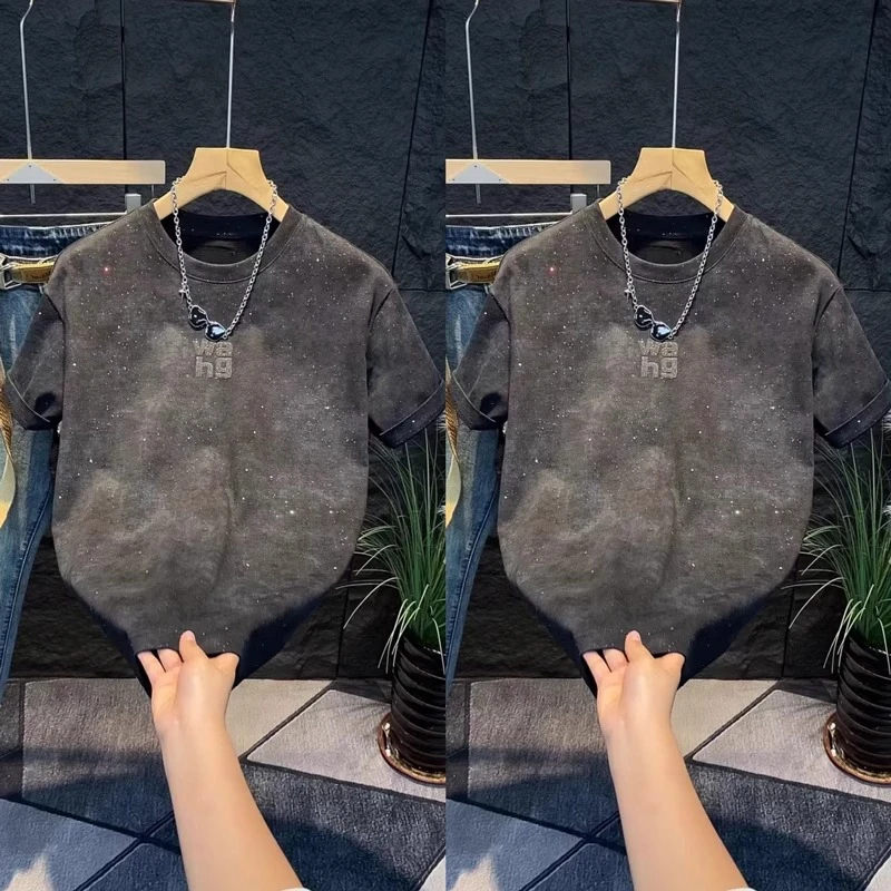 【TQUX港奢男装】2025年夏季新款男士百搭满天星字母宽松短袖T恤