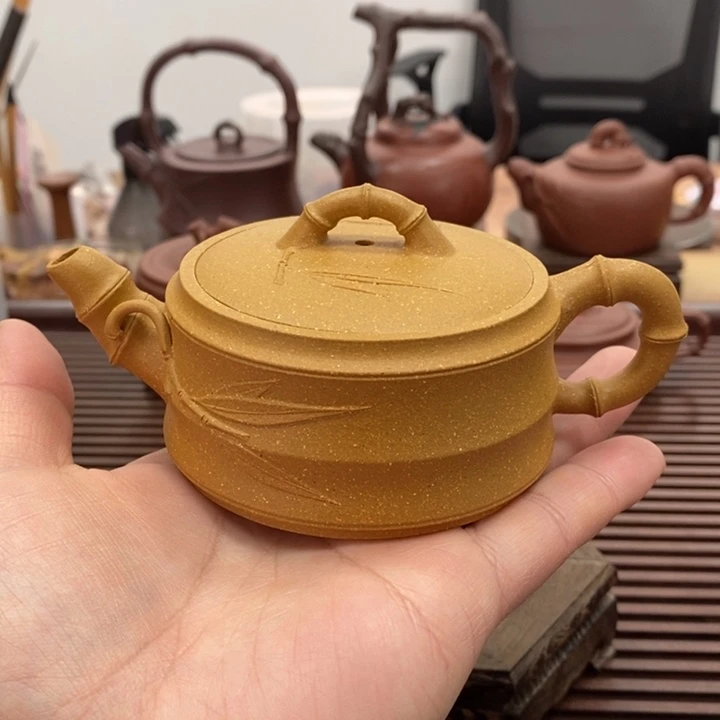 紫砂茶壶宽口竹段130毫升黄金段