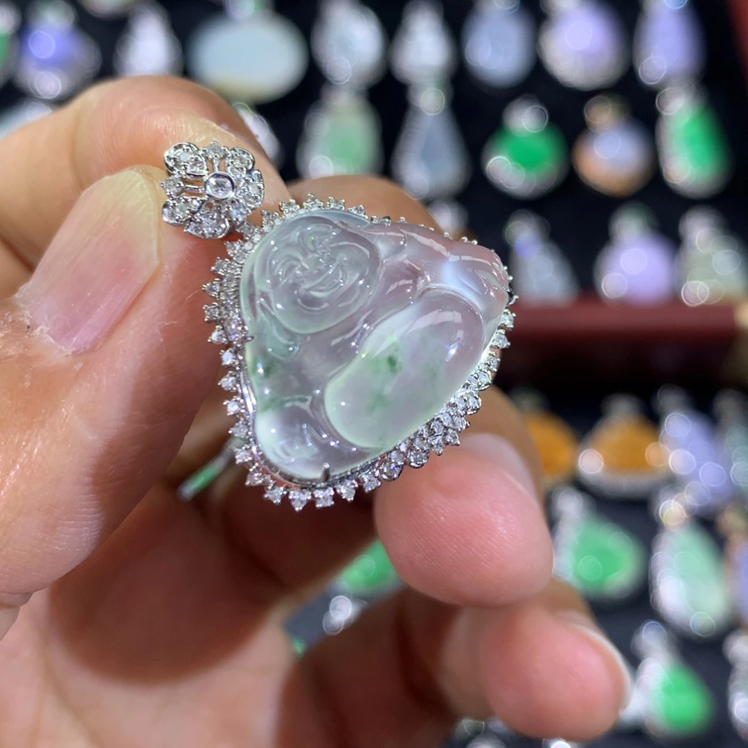 翡翠18K金镶嵌吊坠(不含链)