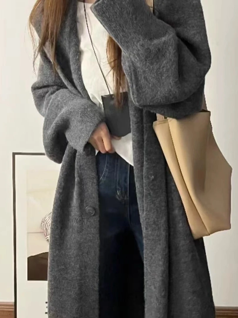 2025连帽外套女宽松慵懒气质中长款针织开衫网红时尚休闲百搭秋冬