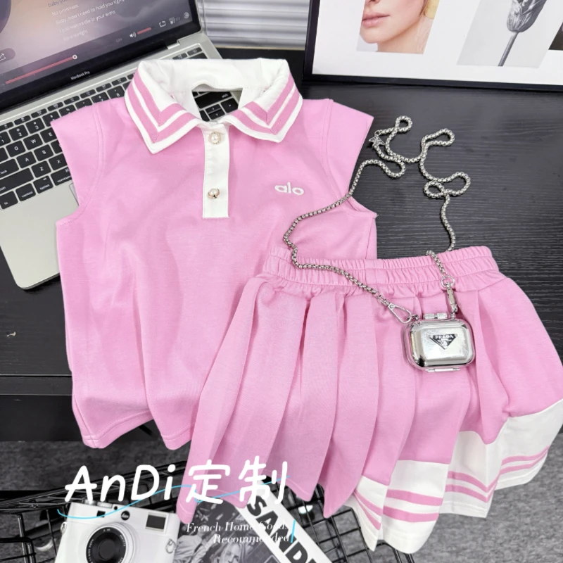 〖ANDI〗安迪订制女童中大童夏季新款韩版洋气无袖T恤裙子套装4596
