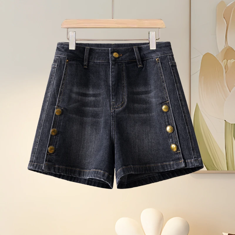 复古牛仔短裤女士夏季2025新款高腰显瘦百搭宽松外穿Aa字阔腿热裤