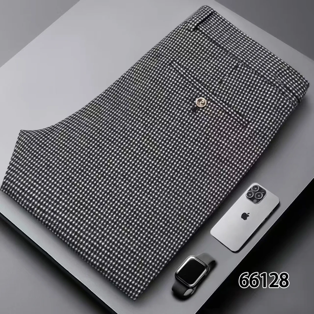 秋冬新款时尚千鸟格修身小脚男士长裤百搭