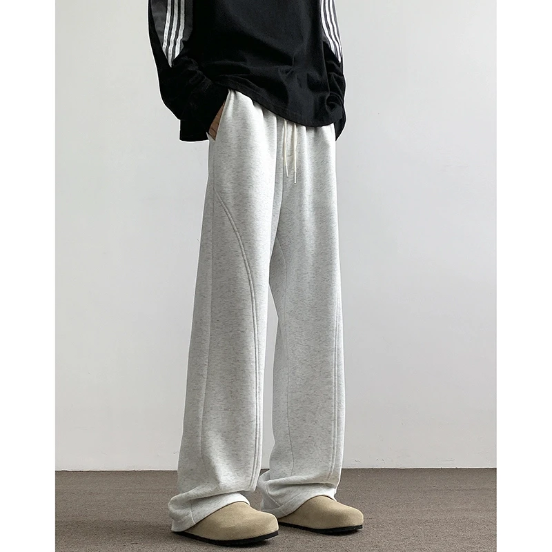 白花灰弯刀卫裤男秋冬款加绒潮牌直筒休闲裤子宽松阔腿美式运动裤