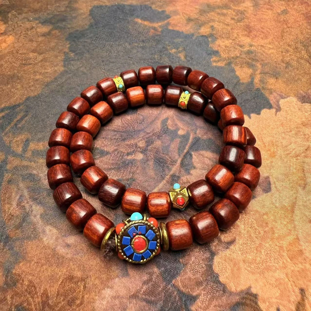 S1175-紫檀唐彩双圈手串（无礼盒）