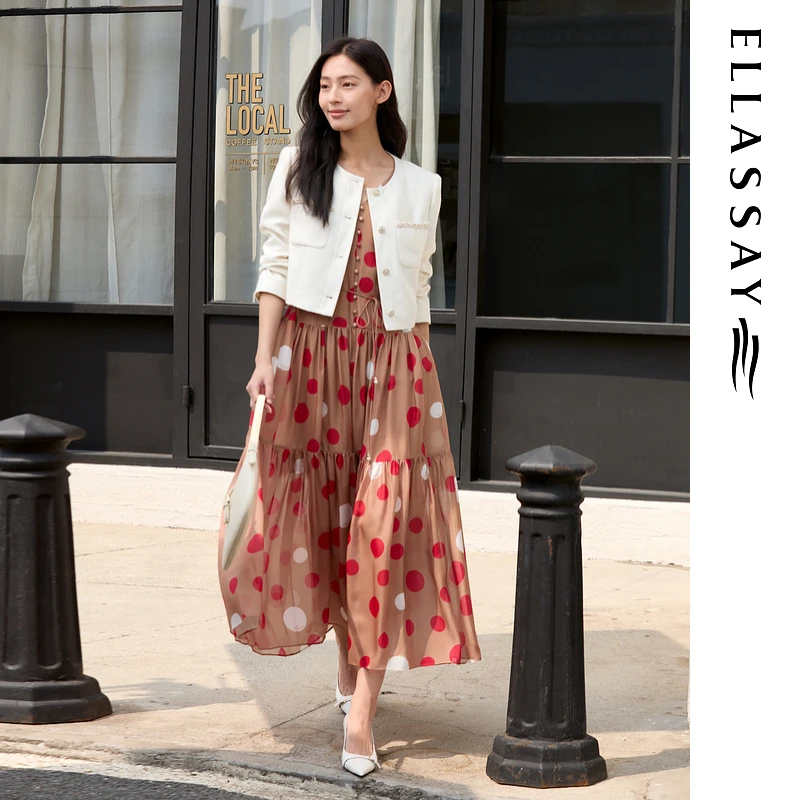 【釉光波尔卡】ELLASSAY歌力思2025早秋桑蚕丝连衣裙女EWE363Y00400