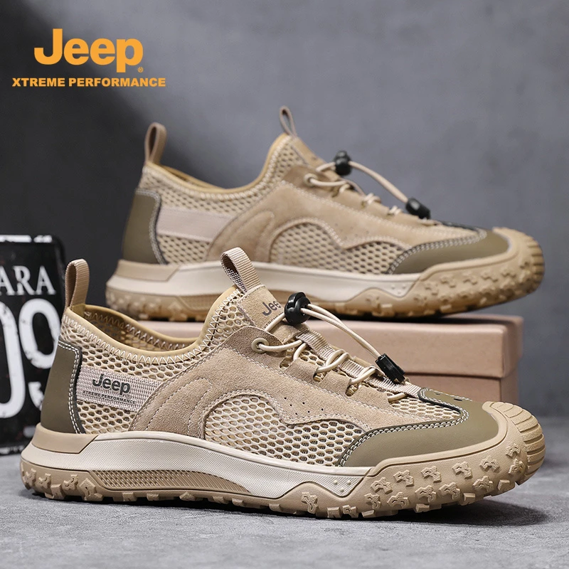 Jeep吉普休闲运动涉水溯溪鞋2025夏季新款户外徒步鞋男透气网面鞋