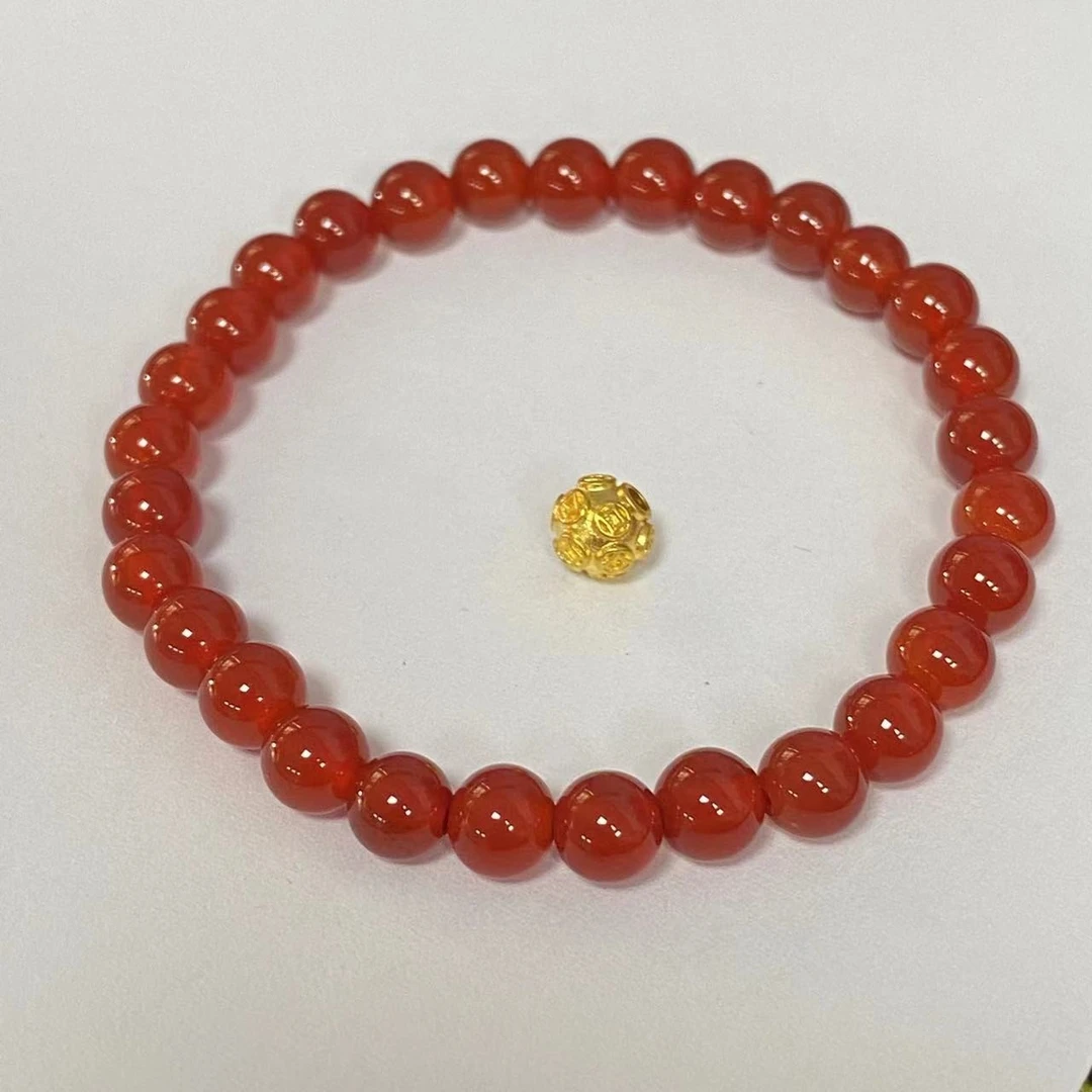 足金卡6钱币珠玛 瑙手链时尚@@A212