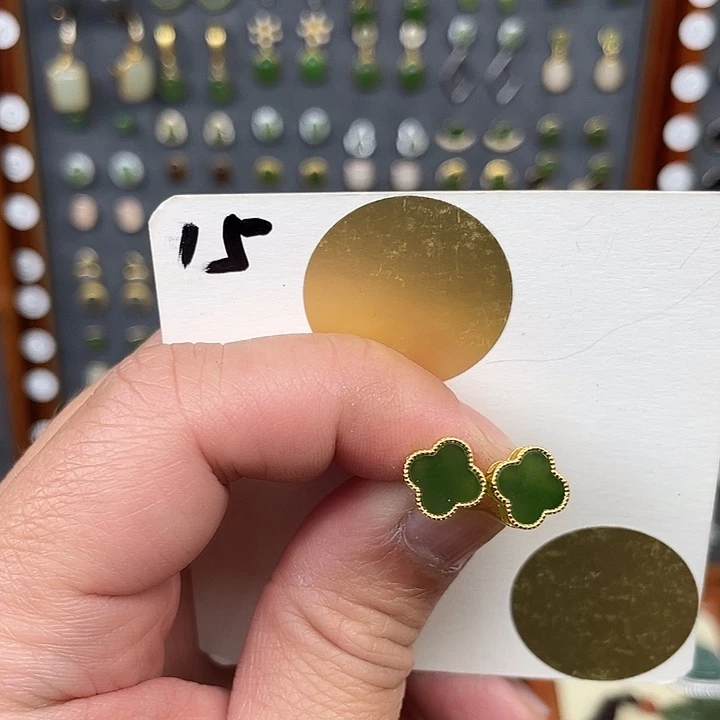 和田玉耳饰银S925镶嵌15