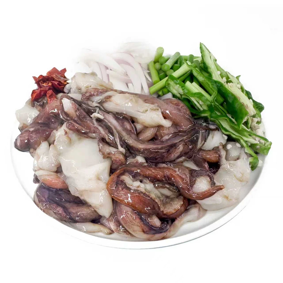 蒜薹炒鱿鱼须：鱿鱼须约300g.蒜苔150g，洋葱条100g，葱姜蒜辣椒