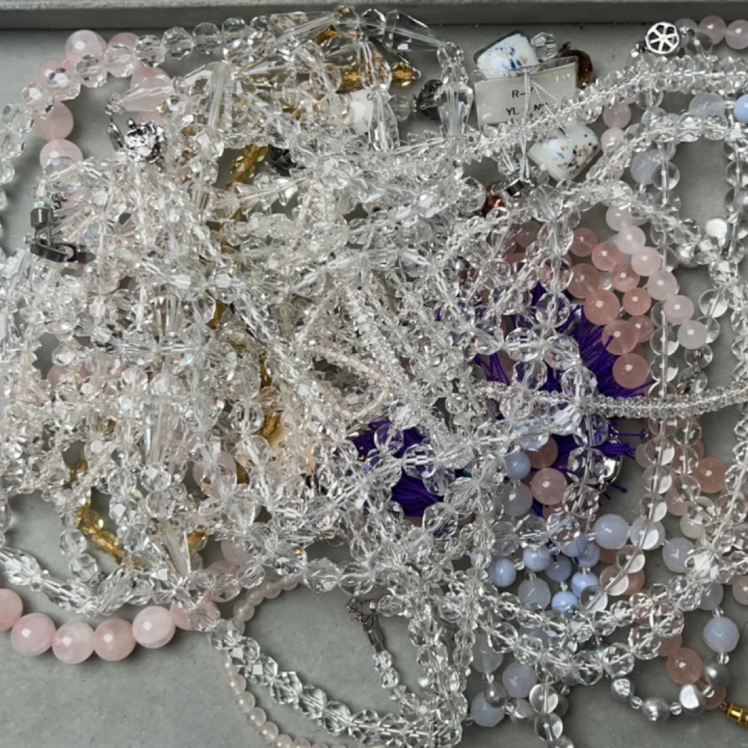 合金仿水晶项链 中古饰品vintage水晶项链白色配饰手串算盘珠