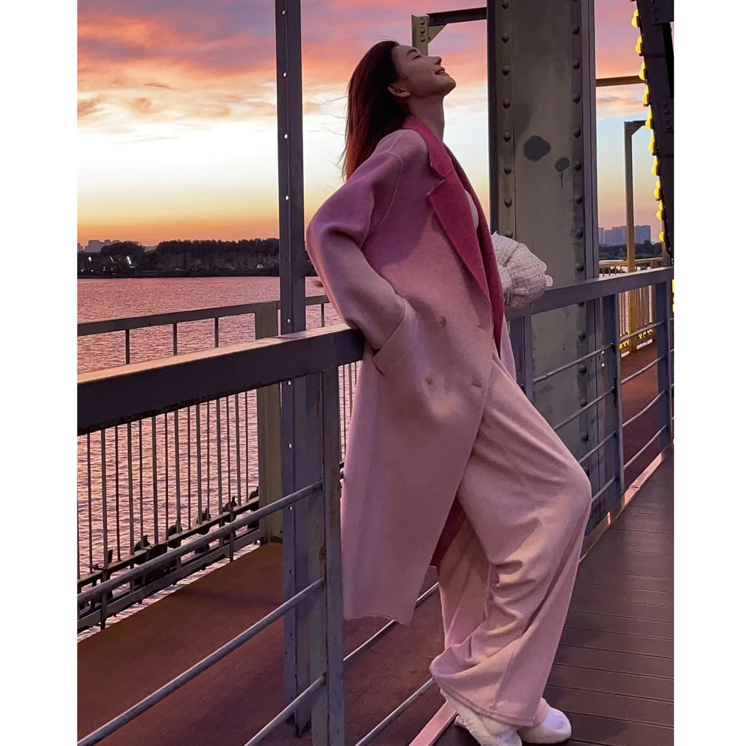 婉君【美的要窒息】设计感渐变高端长款大衣LWJ22C3C147