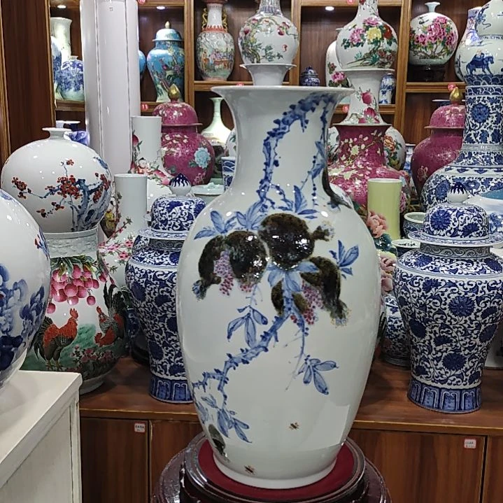 铭***聚瓷片景德镇陶瓷石榴花瓶