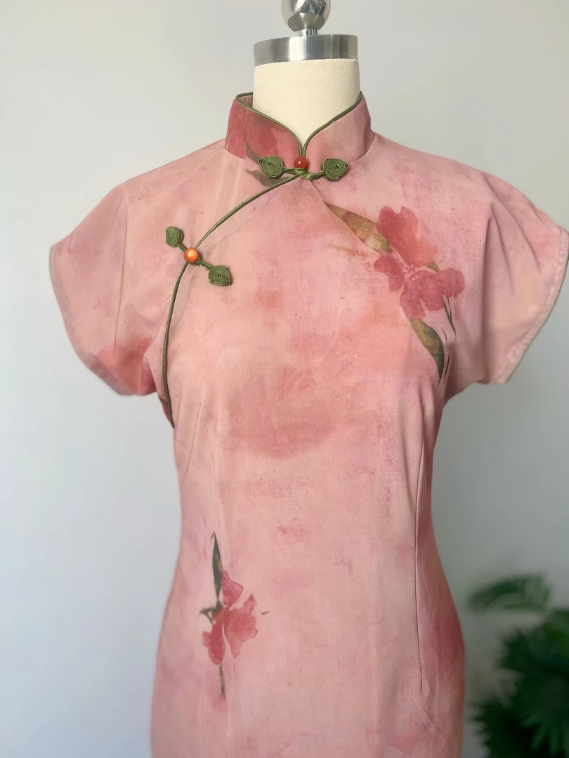 （桃红120cm）旗袍女夏装复古中国风旗袍连衣裙改良版网纱连袖旗袍
