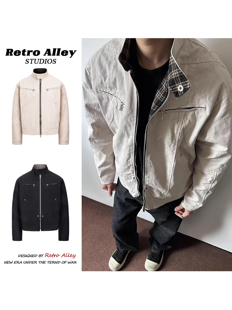 美式复古重工哈灵顿夹克二代男女生cleanfit重磅帆布休闲立领外套