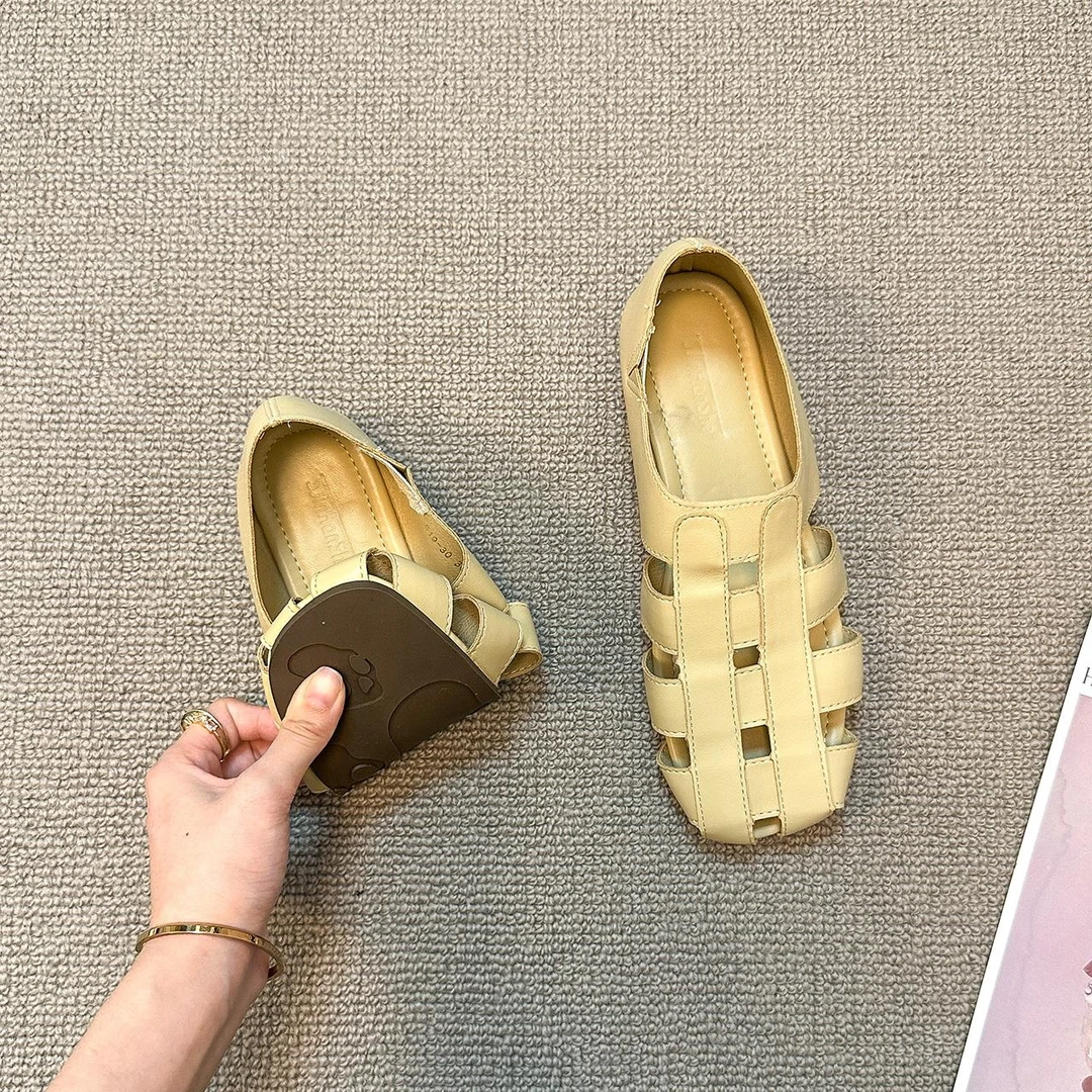 法式平底复古小众包头编织镂空chic凉鞋女鞋2025夏新款软底罗马鞋