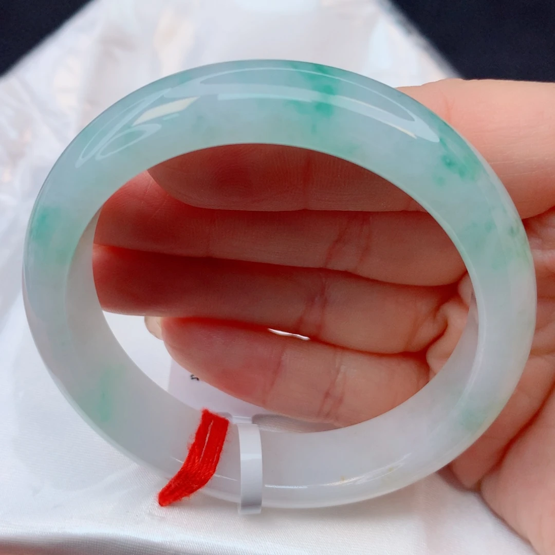 翡翠未镶嵌手镯51-5冰胶飘阳绿