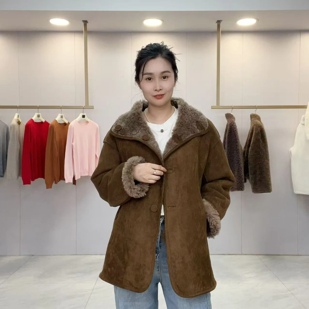 【CN】ZF126新款%100中长款羊毛外套女宽松显瘦两面穿保暖过冬舒适