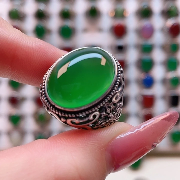 玛瑙/玉髓戒指银S925镶嵌