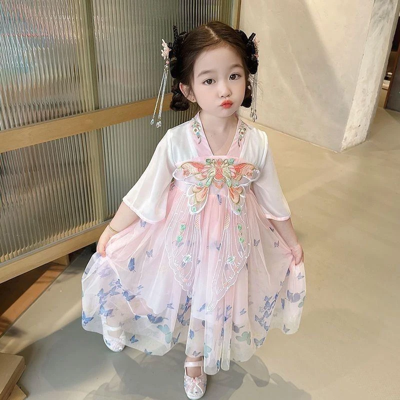 女童汉服连衣裙夏季薄款儿童新款公主裙中国风唐装裙子潮公主风